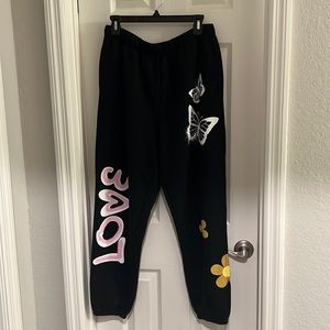 Wild Fable Black Joggers with Pink and Yellow Accents